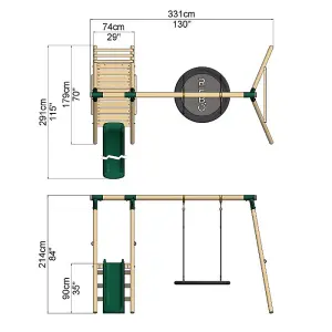 Rebo Rosetta Wooden Garden Swing Set with Platform and Slide - Green