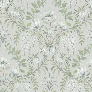 Laura Ashley Parterre Sage Damask Smooth Wallpaper Sample