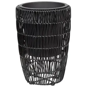 Set of 2 Plant Pots CHELONE PE Rattan Black