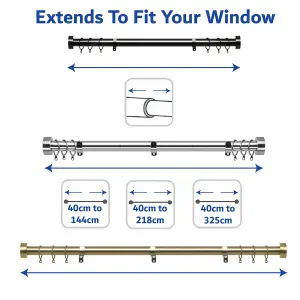 Metal Curtain Pole Set Extendable 40cm to 144cm Black Nickel Curtain Rail 25mm