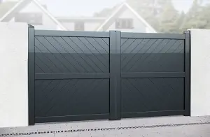 Double Swing Gate 3750x1600mm Grey - Diagonal Solid Infill and Flat Top