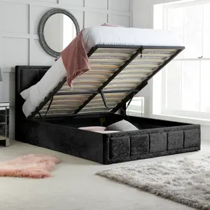 Birlea Hannover Small Double Ottoman Bed Black Crushed Velvet