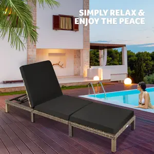 Sun Lounger Sofia - 6-step adjustable backrest, thick padding, UV-resistant - nature