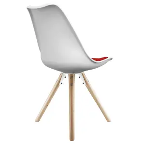 Soho White & Red Plastic Dining Chair with Pyramid Light Wood Legs