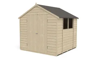 Forest Garden Overlap 7x7 ft Apex Wooden 2 door Shed with floor & 2 windows (Base included)