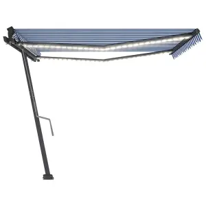 Berkfield Manual Retractable Awning with LED 400x350 cm Blue and White