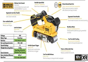 Dewalt 18v DCW220NT Cordless Brushless XR Belt Sander 75mm  + Tstak + 3 Sheets