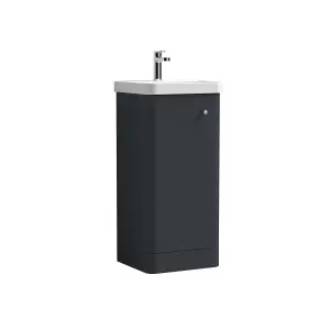 Floor Standing 1 Door Vanity Unit with Ceramic Basin - 400mm - Soft Black