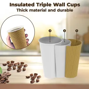 16oz Disposable Paper Coffee Cups Takeaway Coffee Tea Ripple Cups for Hot and Cold Drinks (Pack of 100)