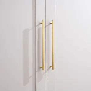 Satin Brass Slim Hexagonal Cabinet T Bar Handle - Solid Brass - Hole Centre 160mm - SE Home