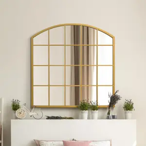 MirrorOutlet The Arcus Gold Framed Arched Window Leaner/Wall Mirror 100CM x 100CM