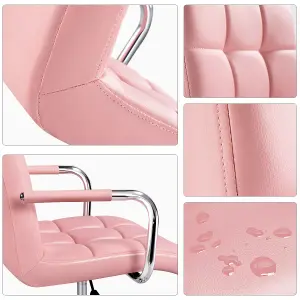 Yaheetech PU Leather Modern Office Chair with Armrests - Pink