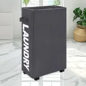 Grey Polyester Laundry Hamper Collapsible Medium Laundry Basket with Wheels - 38L