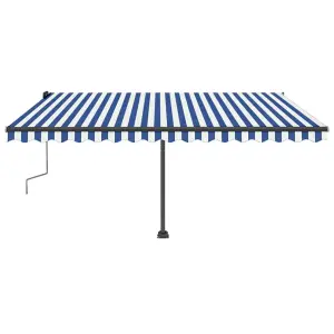 Berkfield Manual Retractable Awning with LED 400x350 cm Blue and White