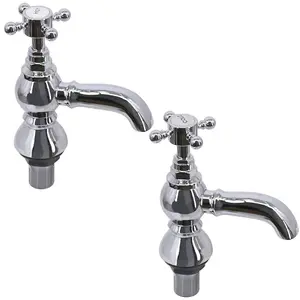 Rinse Bathrooms Traditional Pair of Bathroom Sink Basin Taps Twin Cross Head Brass Faucet Polished Chrome Basin Pillar Taps