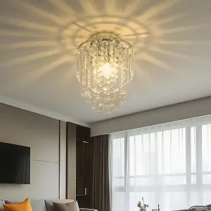 Modern 23cm Dia Chandelier Droplet Crystal Ball Chrome Mount Ceiling Light Fixture