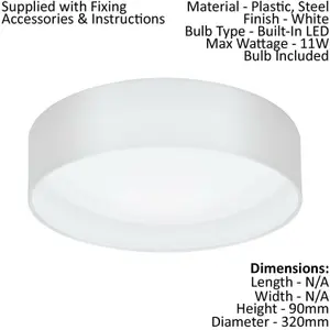 Flush Ceiling Light Colour White Shade White Fabric Bulb LED 11W Included