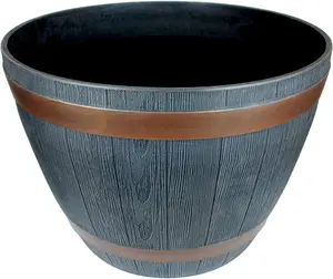 simpa Dark Grey 51cm Rustic Barrel Cask Planters