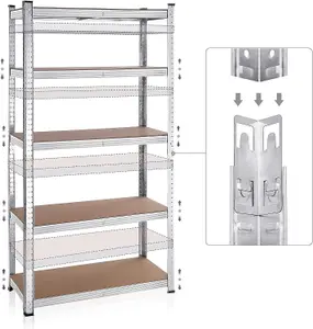 Garage Shelving, 5-Tier Storage Racks, Set of 2, 180 x 90 x 40 cm, Max. Load 875 kg (175 kg per Tier), Shelving Units, Silver