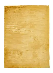 Yellow Plain Shaggy Handmade Luxurious Living Room Bedroom & Dining Room Rug-60cm X 120cm