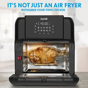 Extra Large 12L Worktop Air Fryer & Rotisserie Oven - 1500W in Black & Silver for Easy Cleaning