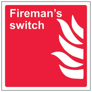 Fireman's Switch Fire Equipment Sign - Rigid Plastic - 100x100mm (x3)