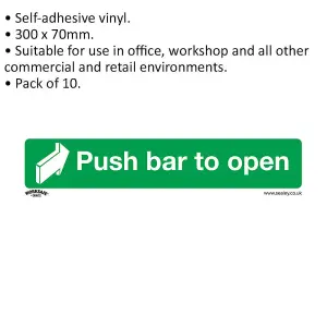 Pack of 10 Self Adhesive Push Bar to Open Signs for Health and Safety