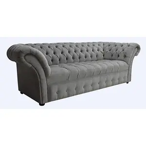 Chesterfield 3 Seater Buttoned Seat Sofa Pimlico Grey Fabric In Balmoral Style