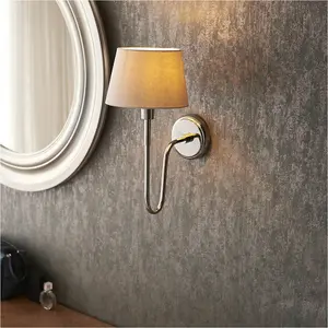 Indoor Bright Nickel Plate Wall Light - Ivory Linen Mix Fabric Shade - Dimmable 10W LED E27