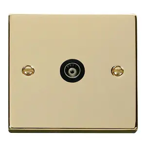 Polished Brass Single Isolated Coaxial Socket - Black Trim - SE Home