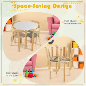 Costway 5-Piece Kids Table and Chair Set Children Wooden Activity Table 4 Curved Chairs