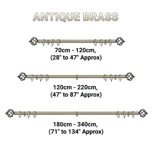 A.Unique Home Twisted Metal Extendable Curtain Pole with Rings and Fittings (25/28mm) - Antique Brass , 70cm - 120cm  Approx