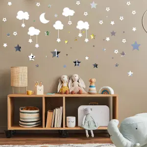 Walplus Combo Kids - Baby White Sky With Stars Mirror Art Wall Sticker PVC