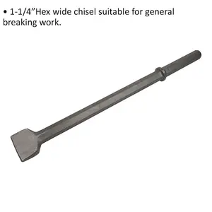 75 x 620mm Wide Impact Chisel - 1 & 1/4" Hex Shank - Demolition Breaker Steel