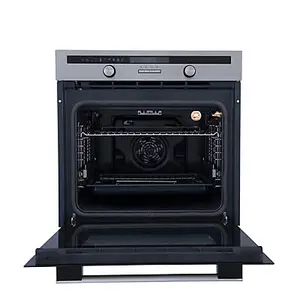 Cooke & Lewis CLPYSTa Built-in Single Pyrolytic Oven - Brushed black & grey stainless steel effect