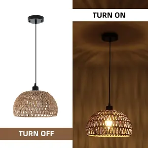 Garwarm  Farmhouse Rattan Semi Flush Mount Ceiling Light