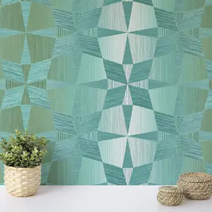 Wallquest Villa Apex Geometric Teal Wallpaper Modern Acrylic Coated Feature Wall