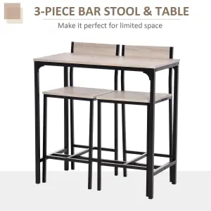 3 Pack Table Stool Set Industrial Design w/ Metal Frame Oak Tone MDF Panels