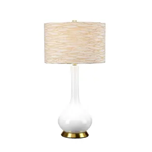 Luminosa Milo Table Lamp with Round Shade, Aged Brass, White, Orange