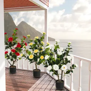 Costway Artificial Camellia Tree Faux Flower Plant Pot Artificial Tree 24 White Flowers