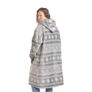 Celebright Oversized Christmas Themed Sherpa Wearable Hoodie Unisex Nordic Grey - Adult