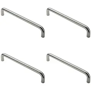 4x Round D Bar Pull Handle 319 x 19mm 300mm Fixing Centres Satin Steel