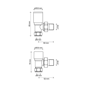 GoodHome Gloss Angled Manual Radiator valve & lockshield x ½" (Dia) 15mm