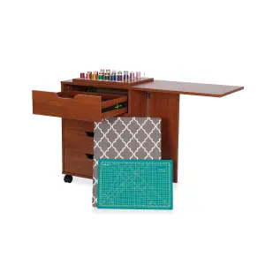 Laverne & Shirley Fold-away Sewing Cabinet with Drawers in Teak