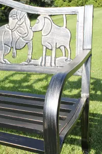 Metal Garden Bench with Cast Iron 'Puppies Design' Back Rest