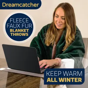 Dreamcatcher Blanket Throw Soft Faux Fur 160 x 130cm Overblanket Green