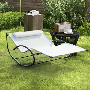 Outsunny Hammock Chair Sun Bed Rock Seat w/ Metal Texteline W/ Pillow Cream