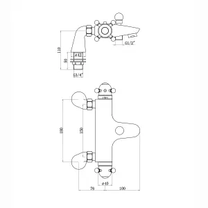 ENKI Gallant Antique Brass Traditional Deck Mounted Brass Thermostatic Shower Bar Mixer Valve with Slider Rail Kit BBT0229