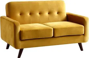 Clarence 2-Seater Sofa In Mustard Yellow Velvet - Daals - Sofas