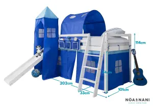 Moro Cabin Bed Midsleeper with Slide & Blue NW Package in Classic White